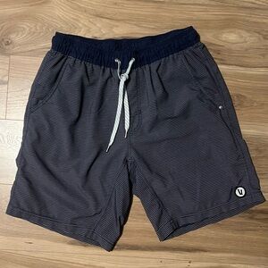Vuori Men's Kore Dark NavyStriped Athletic Shorts with Liner and Drawstring